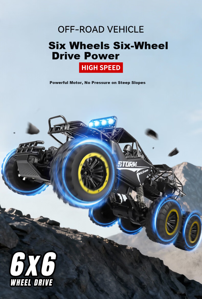 Kailesi 50cm Silver 6-Wheel 6WD Off-Road Alloy RC Remote Control Toy Car Dual-Speed Boys Birthday Gift 5