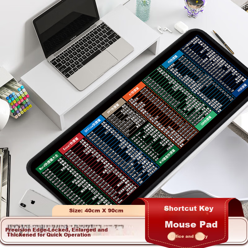 JPLAYER Shortcut Key Mouse Pad Extra Large Thickened Office Laptop Cute Cartoon Shortcut Desk Mat 900*400*3