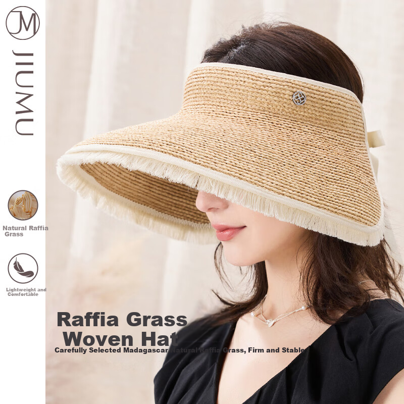 JIUMU Women's Straw Sun Hat Open-Top Summer Outdoor Face-Shielding Beach Vacation Hat