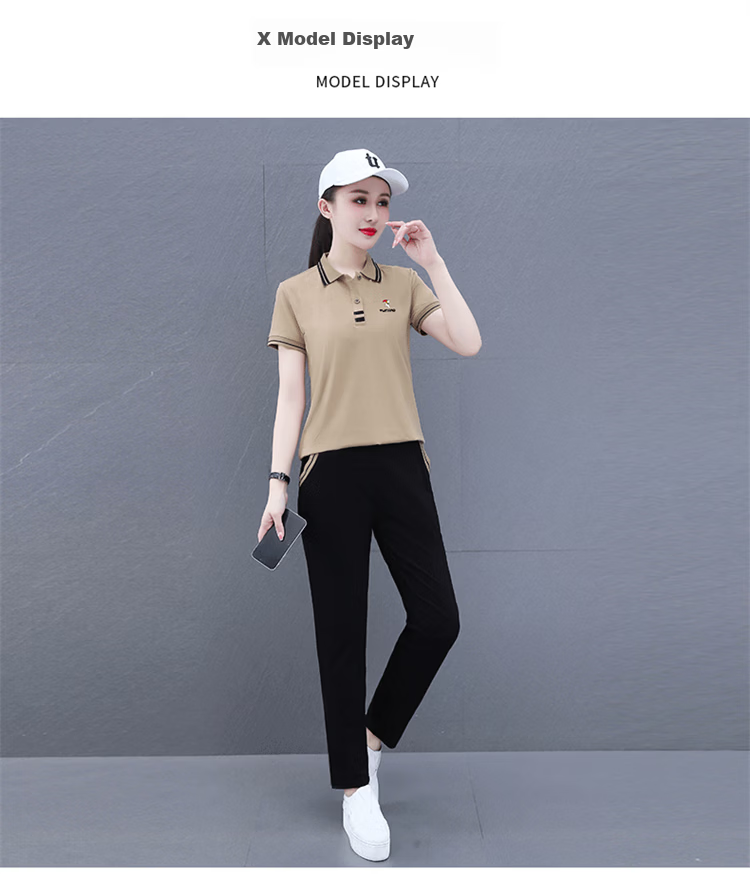 Woodpecker Pure Cotton Casual Sports Polo Set for Women Summer Fashion Youthful Middle-aged Mom Two-piece Set Royal Blue L 11