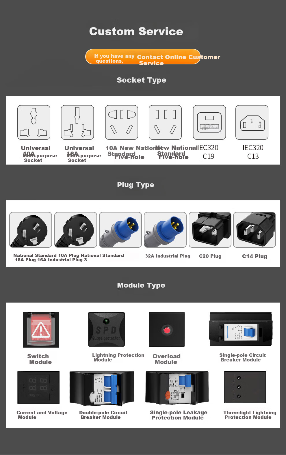 MAXCENT PDU Cabinet Socket 10-Port 32A Industrial Plug 10A Output New National Standard High-Power Industrial Power Strip MG3020N 10
