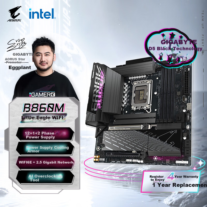 GIGABYTE B860M AORUS ELITE WIFI6E DDR5 Motherboard Compatible with CPU Ultra U7-265K 245K LGA 1851