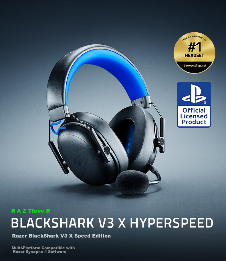 Razer BlackShark V3 X Speed Edition Wireless Gaming Headset Tri-Mode Detachable Microphone Delta EQ CSGO PUBG Black Blue 1