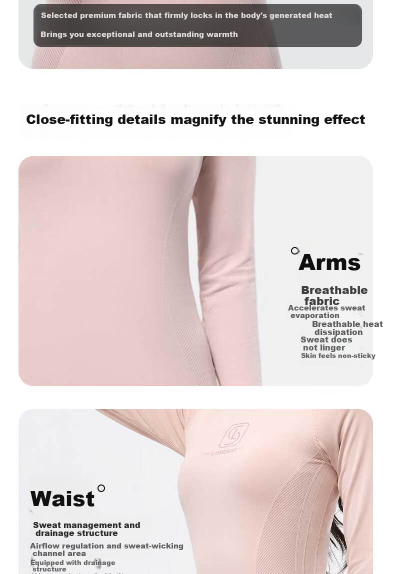 LangSha Women's Ski Quick-Dry Thermal Underwear Set Functional Antibacterial Breathable Moisture-Wicking Outdoor Sports Base Layer 7