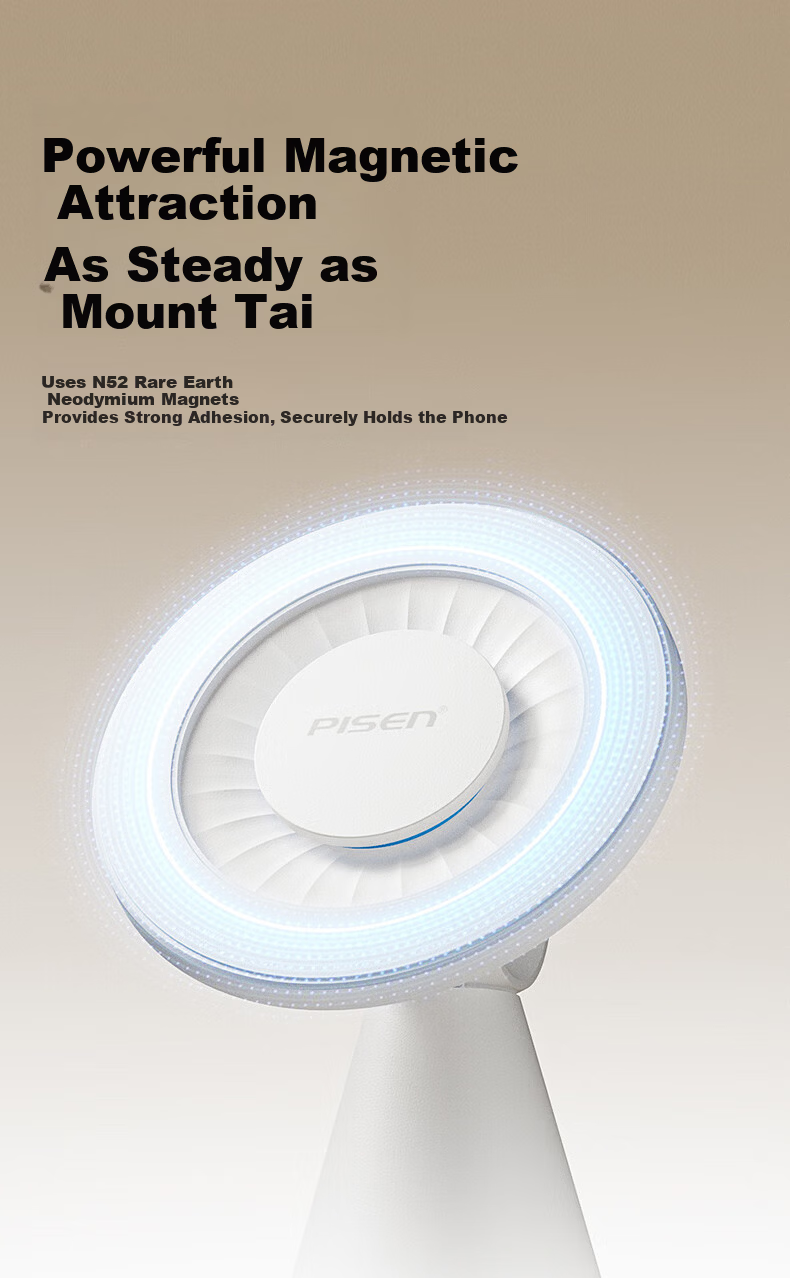 Pisen Double-Sided Magnetic Silicone Ring Holder Phone Stand, Compact Portable Stable 360° Rotating Detachable, Suitable for Apple 17 Pro Max, Huawei Mate 70 Titanium Original Color 4