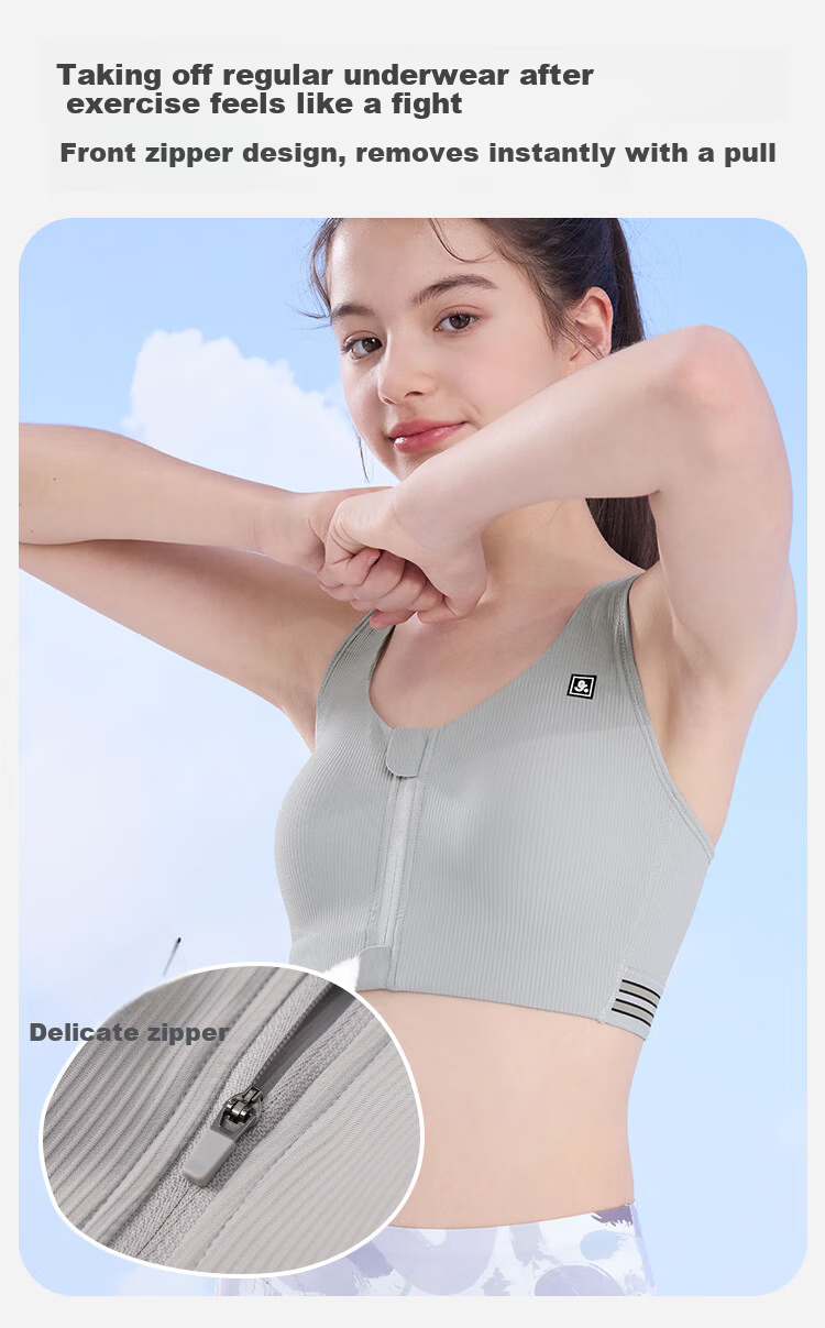 Jiusuiban Front Zipper Sports Bra for Girls 15-18 Years Old Shockproof Fitness Training Yoga Vest 7