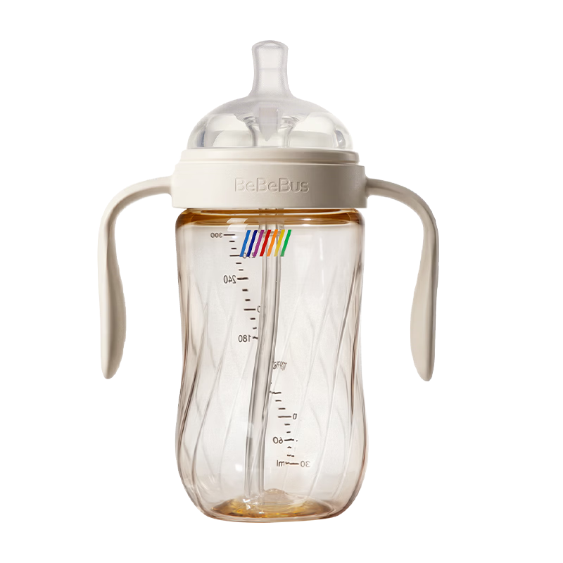 Bebebus Direct Drinking Baby Bottle with Straw for 1-3 Years Old, PPSU 300ml with Gravity Ball and Handle