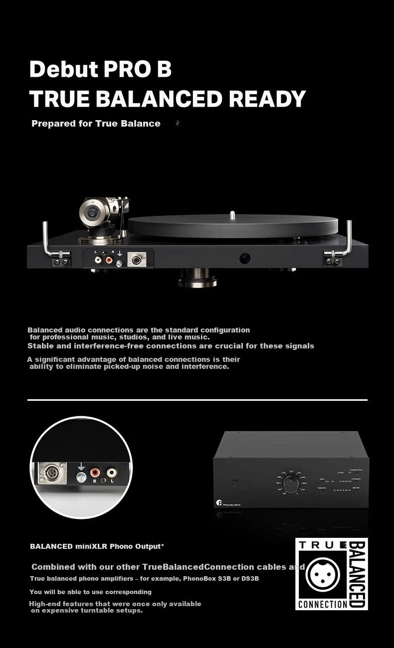 Pro-Ject Debut Pro B Vinyl Turntable Black - Austrian Original Imported Home Record Player 3
