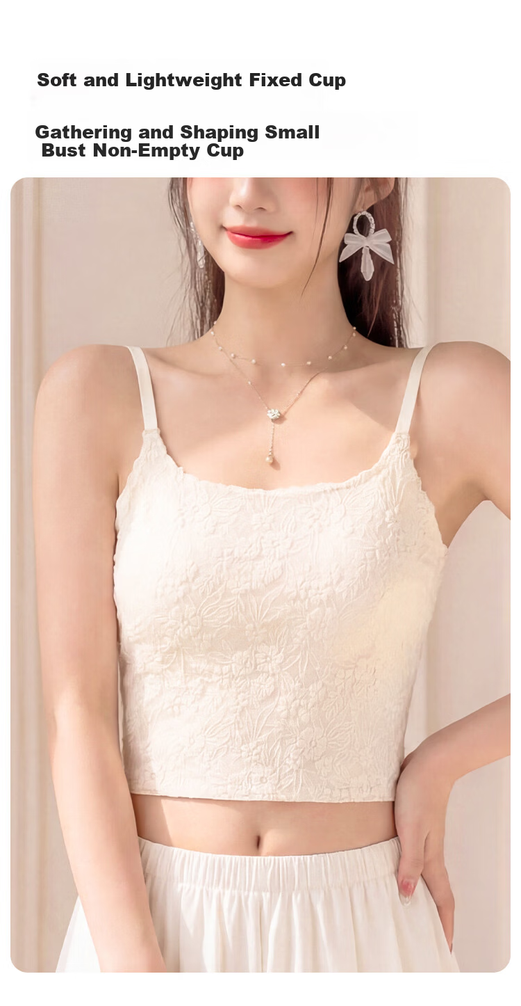 Urban Beauty [No Bra Needed] Lace Camisole Vest for Women Summer with Chest Pad, Stylish Outerwear, Sexy Pure Desire Back Design 4