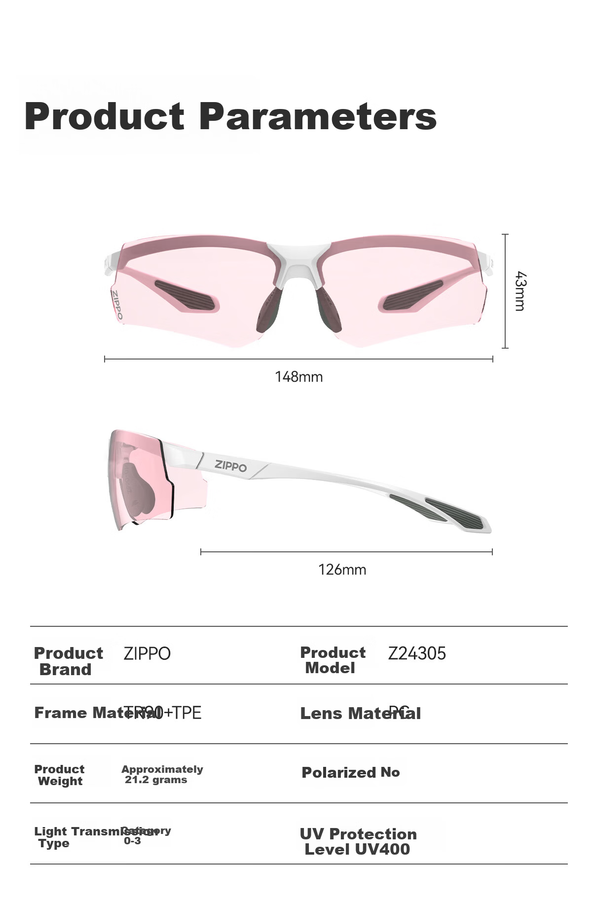 ZIPPO American Sports Sunglasses Running Professional Snow Lightweight UV Protection Eyewear 24305C1-21 14