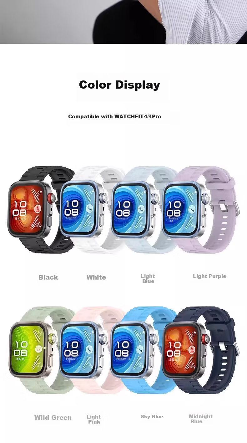 Iboann Compatible Huawei FIT4 Watch Strap WatchFit4 Pro 3D Wave Pattern Silicone Universal FIT3 Wristband Unisex Waterproof Accessory Rhythm Black 12