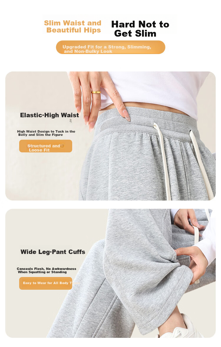 FitonTon Women's Sports Pants, Autumn And Winter High-Waisted Slim-Fit Banana Pants, Loose-Fitting Sweatpants, American-Style Wide-Leg Pants, Slimming Versatile Trousers 9