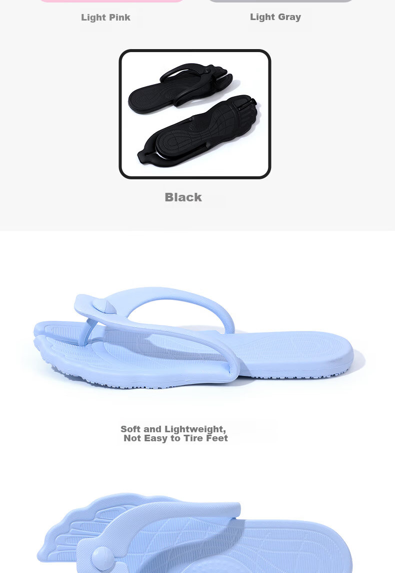 Grace Foldable Travel Slippers, Portable Summer Shower Non-Slip Flip-Flops for Women And Men, Breathable Sandals, Light Blue, Size 42-43 7
