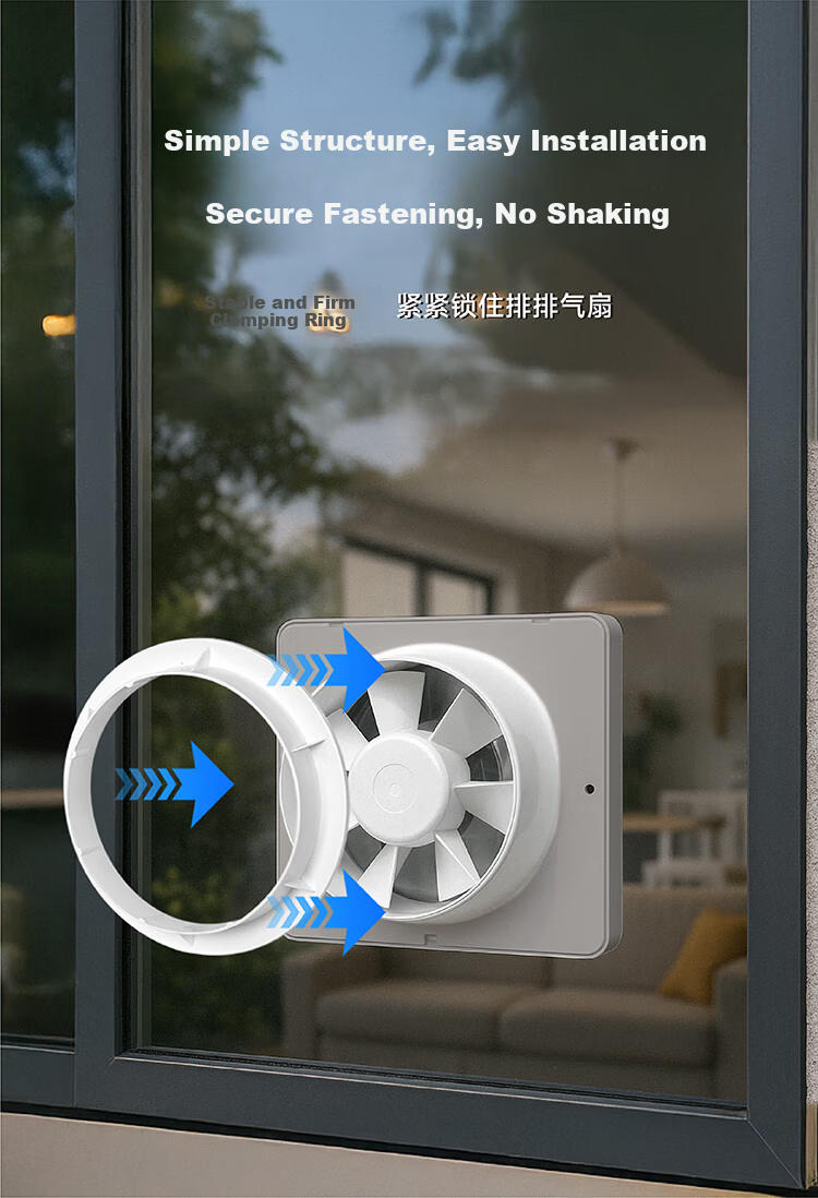 JINLING Window Wall Exhaust Fan with Anti-Theft and Mosquito Net, 8-Inch Direct Ventilation Bathroom Kitchen Ventilator 20-2C 6