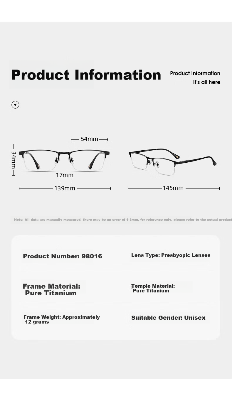 CAPONI Japanese Imported Pure Titanium Bifocal Reading Glasses for Men Ultra-Light Semi-Rimless Smart Zoom Genuine Driving and Walking Use 8