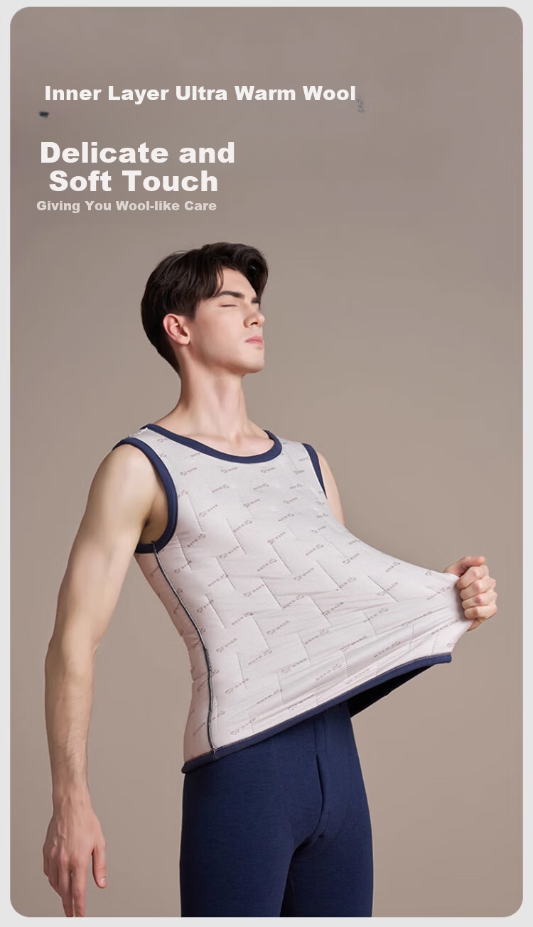 Caiyue Men's Wool-Filled Thermal Vest Thickened Cold-Resistant Heated Sleeveless Base Layer Waistcoat Autumn Winter 7