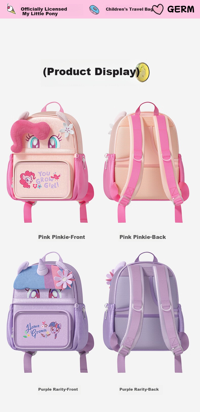 Germ My Little Pony Backpack Girls Cartoon Lightweight Travel Purple Yue Purple 11