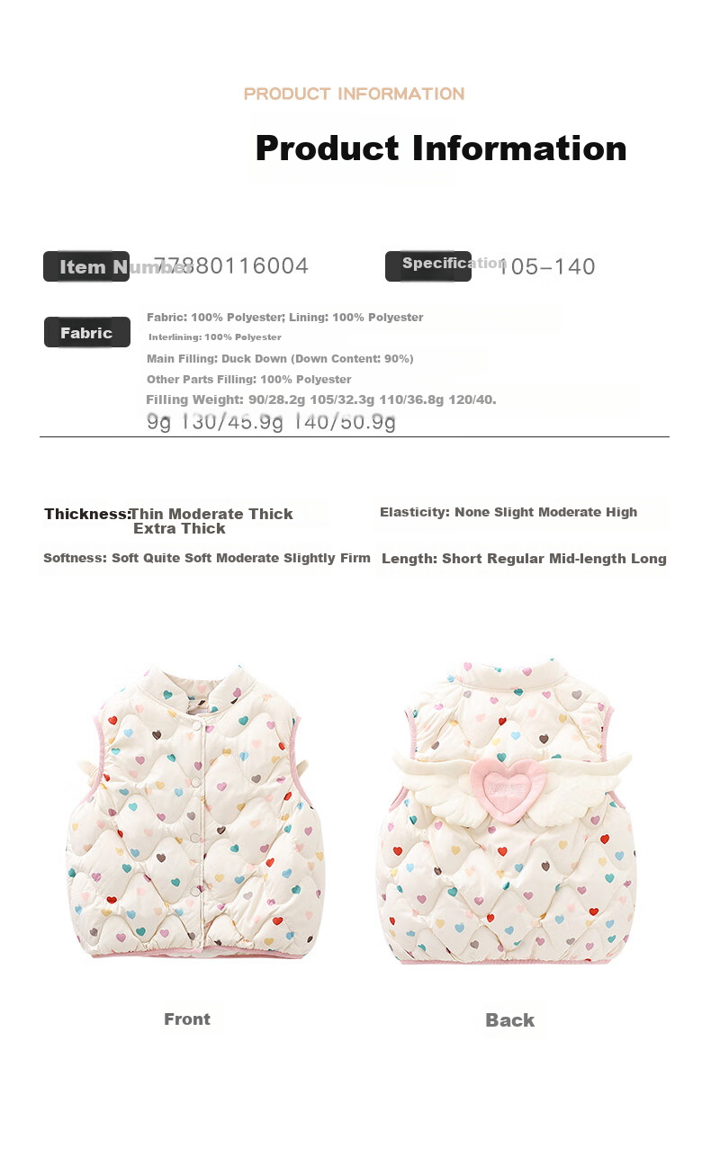 MOMOCO Kids Girls Winter 2025 Stylish Down Vest Printed Size 105 9