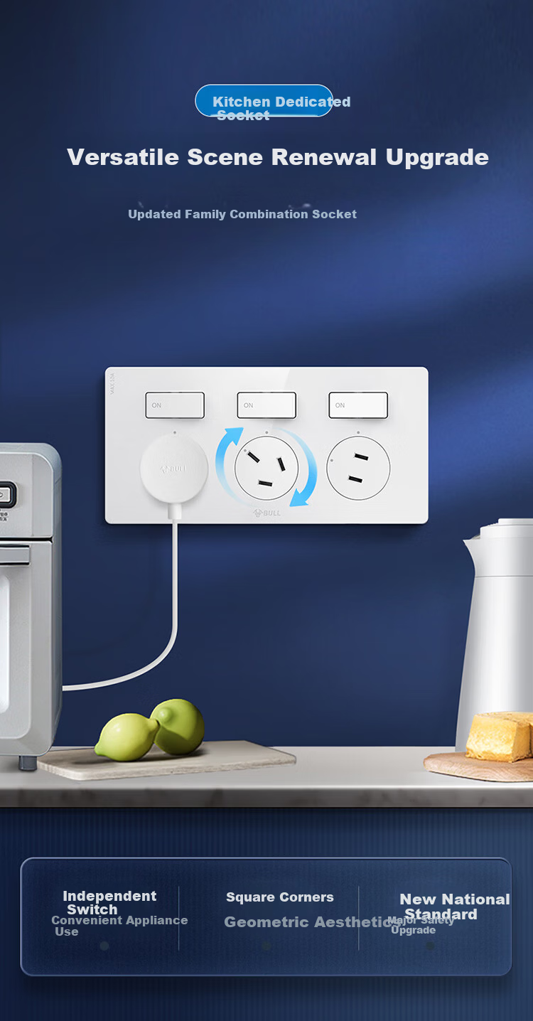BULL GTE Series Kitchen Socket 10A Switch Socket with Independent Switch Panel GTE603 White 1