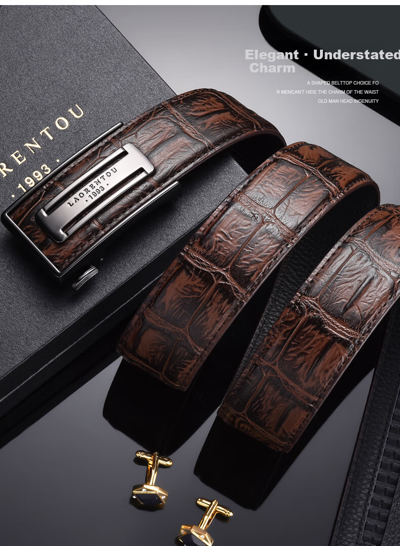 Old Man Head Men's Leather Belt Automatic Buckle Cowhide Waistband Casual Business Belt for Young and Middle-aged Men Birthday Gift for Men 3