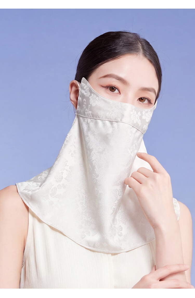Shanghai Story Women's Silk Protective Face Mask Summer Sun Protection Mulberry Silk Jacquard Satin Sunshade Neck Guard Valentine's Day Gift for Girlfriend 13