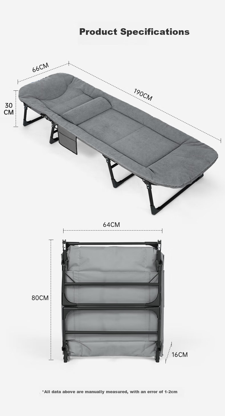 Restar Folding Single Nap Bed Hospital Care Bed Military Cot Recliner Office Nap Waist Support - 190cm Gray 15