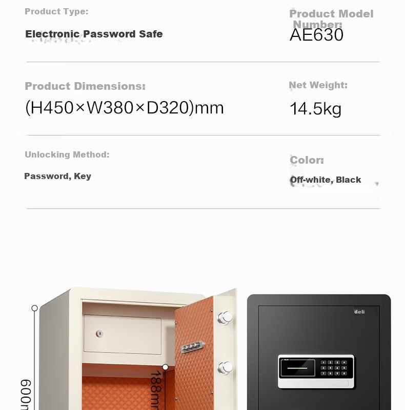 Deli Safe, Home Electronic Password Safe Box, Small Office File Cabinet, Can Be Built into Wall Or Cabinet, Bedside Storage Box, 60cm Off-White AE631 18