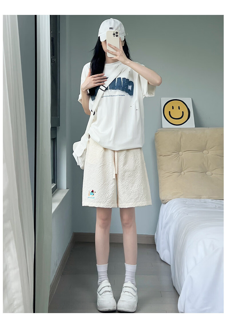 Langsha Women's Summer Thin Embroidered High-Waist Quick-Dry American Style Sports Shorts Beach Mid-Length Pants 24