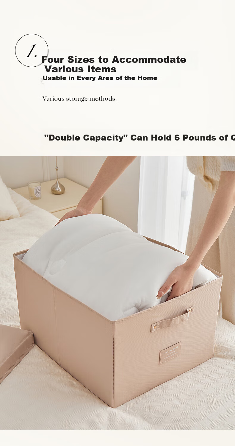 EACHY Fabric Storage Box for Clothes, Foldable Wardrobe Organizer, 40L, Beige 5