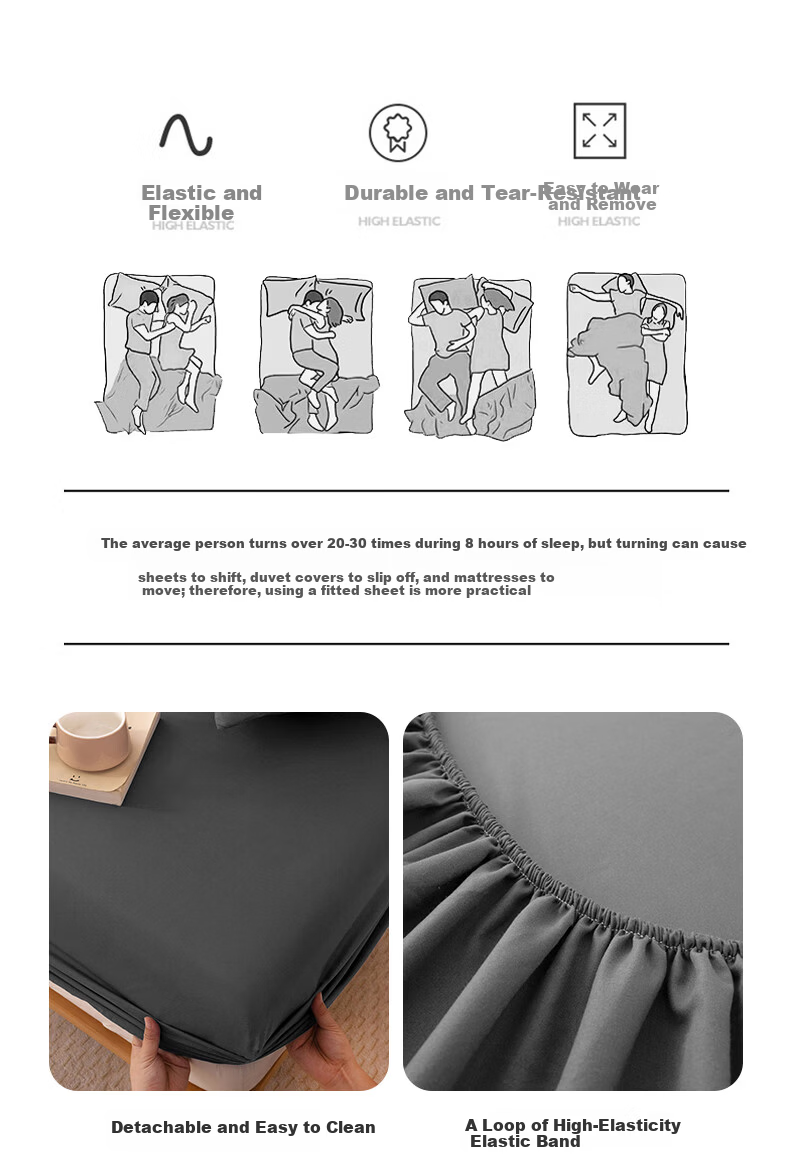 Aiwei Class A Washed Cotton Student Bed Fitted Sheet Single Non-Slip Dustproof for 1.2m Bed Dark Gray 8
