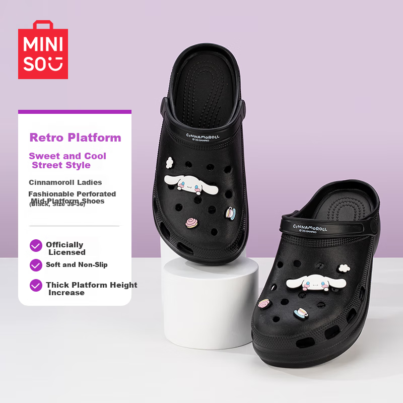 MINISO Cinnamoroll Women's Fashion Hollow-out Midsole Shoes Black Size 35-36