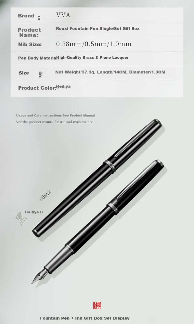 V.V.A Year of the Horse Gift High-Grade Steel Pen Calligraphy Signature Pen Hard Nib Student Adult Unisex Birthday Gift Present Souvenir Ruoxi Series Dark Blue 0.5mm 4