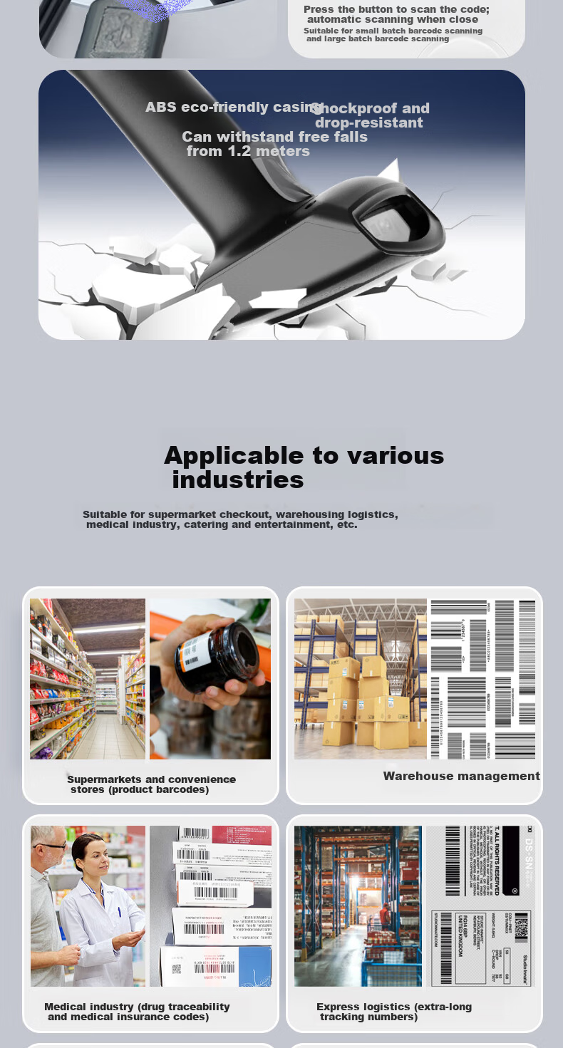 Hysoon S18W Wireless Barcode Scanner Handheld 1D Barcode Reader for Warehouse Logistics Inventory and Express Delivery 2