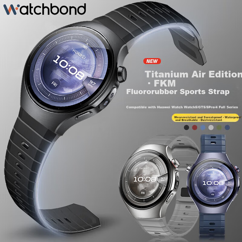 Watchbond Huawei Watch5 Strap GT5Pro/GT6Pro/GT6 Titanium Edition FKM Fluororubber Watch4Pro Sports Band GT5 Men's Buds Premium