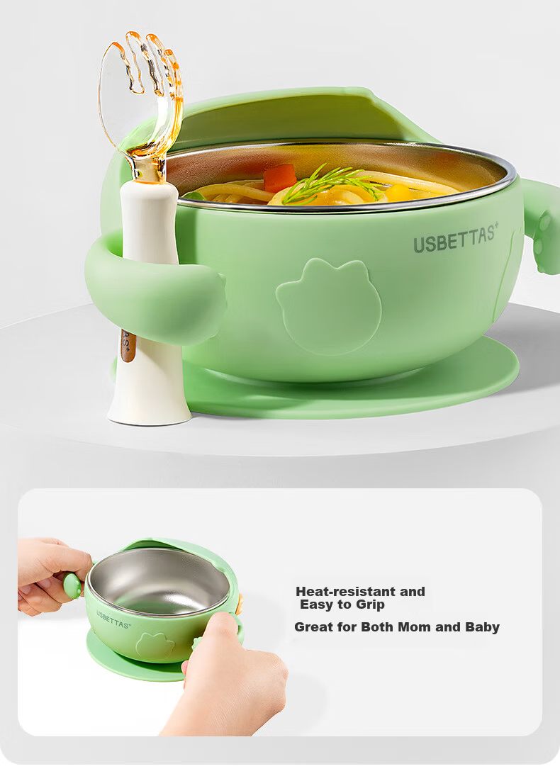 Betis Baby Feeding Bowl Infant Food Tool Children's Tableware Stainless Steel Silicone Suction Bowl Cheese White 17