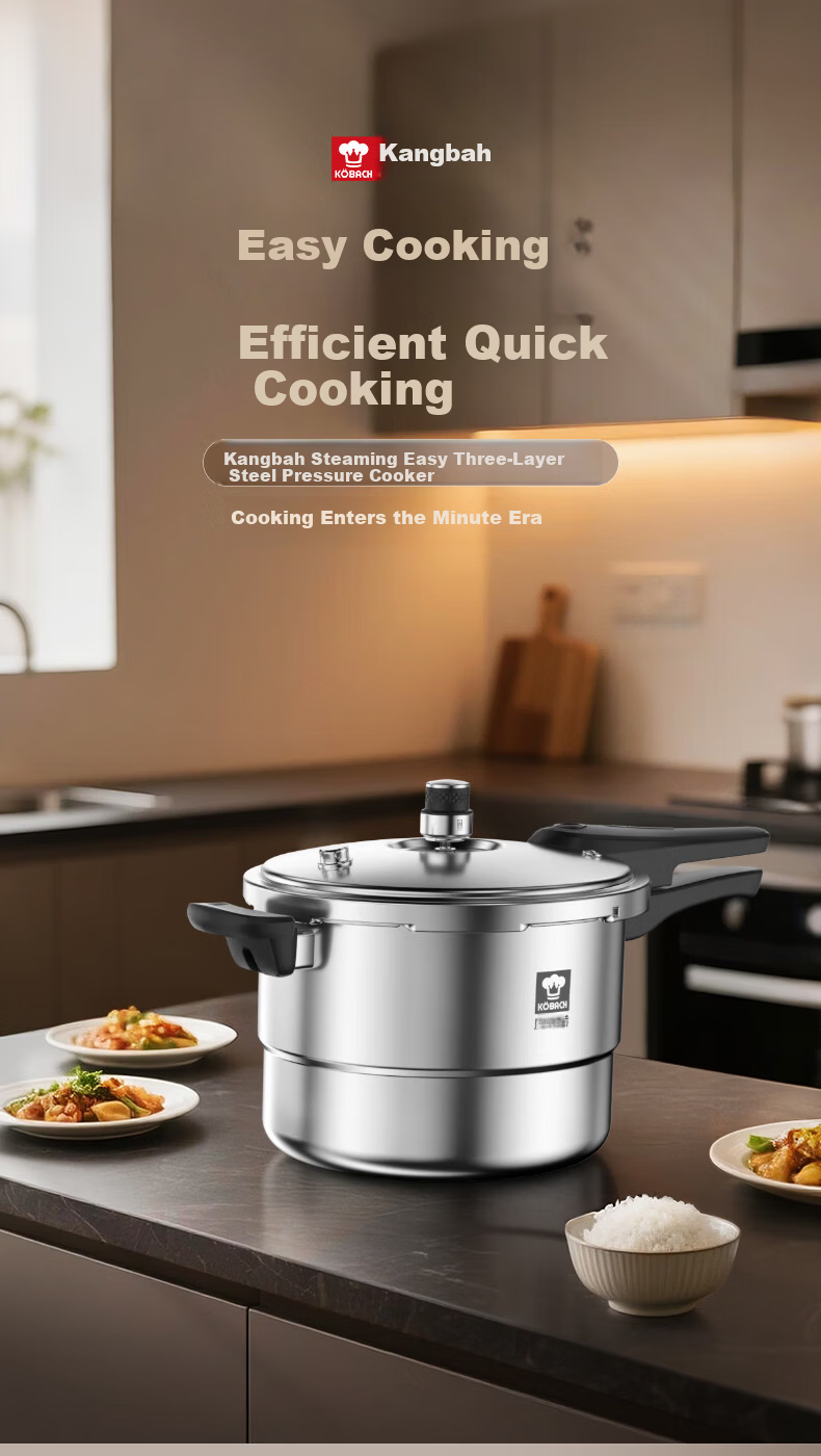KBH 304 Stainless Steel 6L Pressure Cooker 22cm Steamer Fast Cooking Explosion-Proof High Pressure Pot Compatible with Gas and Induction Cookers 1