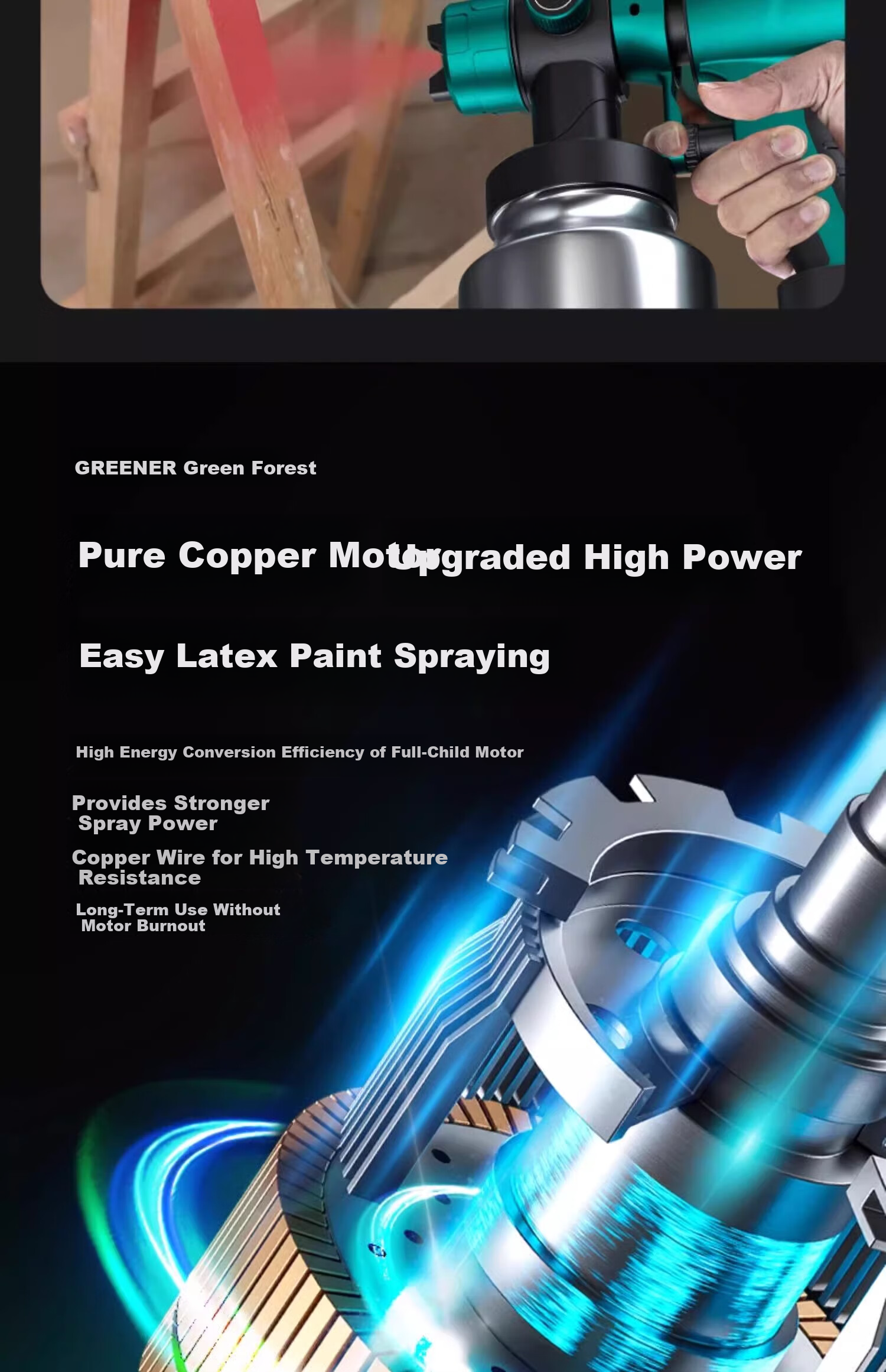 GREENER Electric Spray Gun Lithium Battery Spray Paint Machine Latex Paint Atomization Coating Sprayer [Two Batteries and One Charger] 12