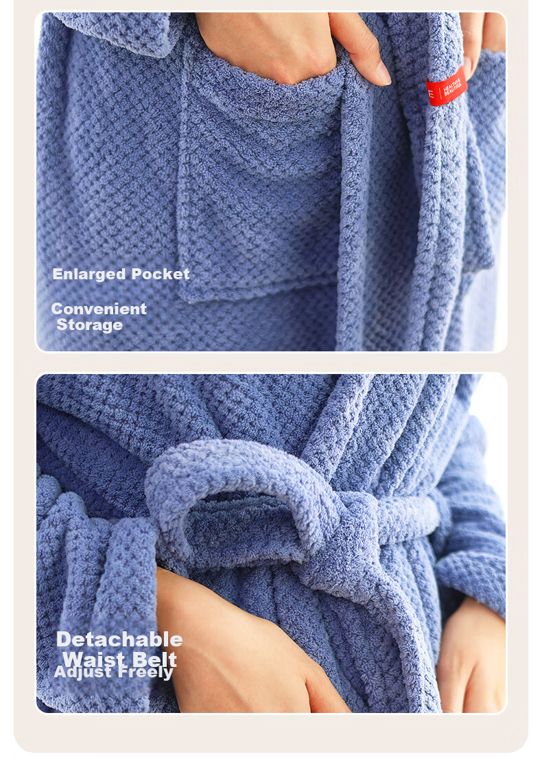 Grace Five-Star Hotel Bathrobe Couple Thickened Soft Absorbent Home Bathrobe Unisex Blue M Size 4