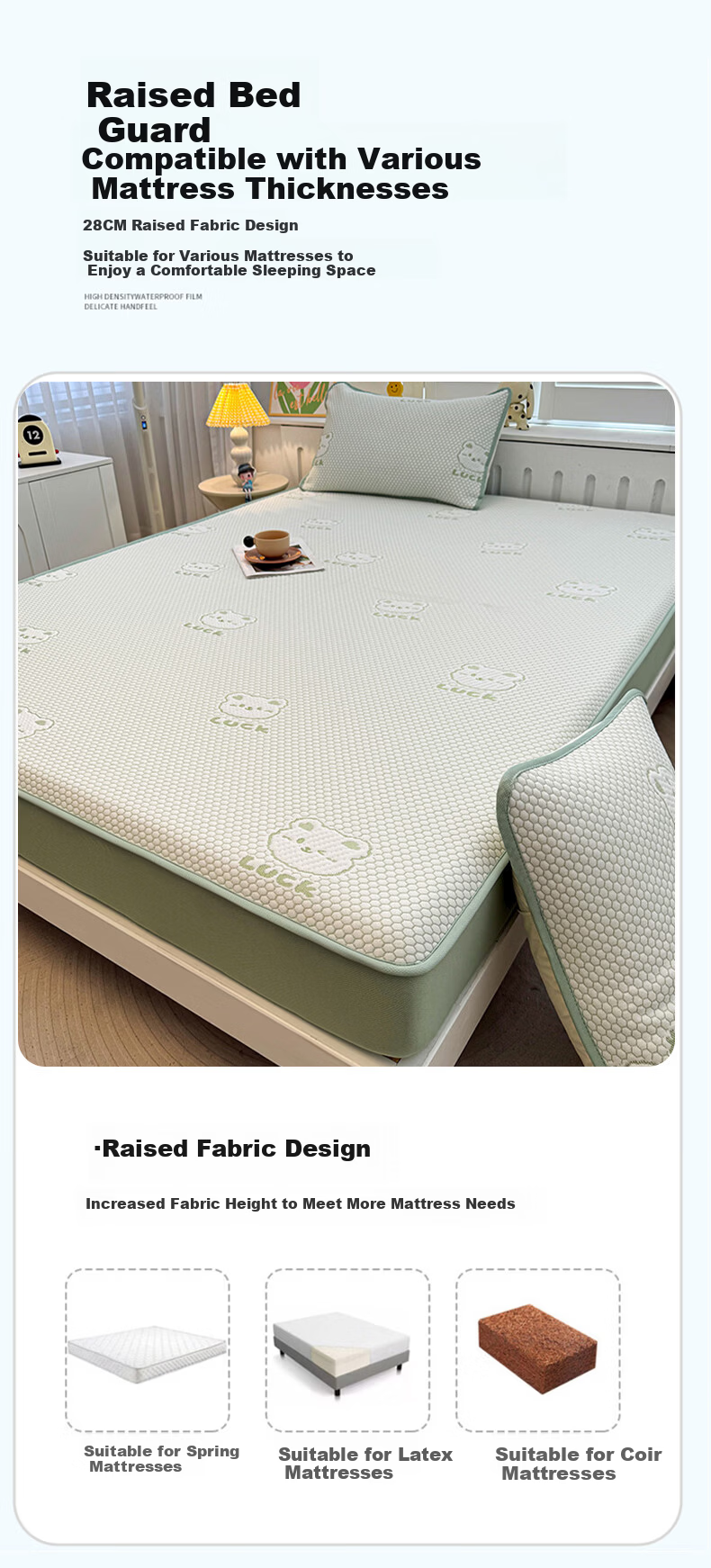 KING SHORE Class A Ice Silk Cooling Mat, Printed Cooling Bean Bag, Home Use Double Bed Mat, Fitted Sheet Style, 150*200cm [Washable] 10