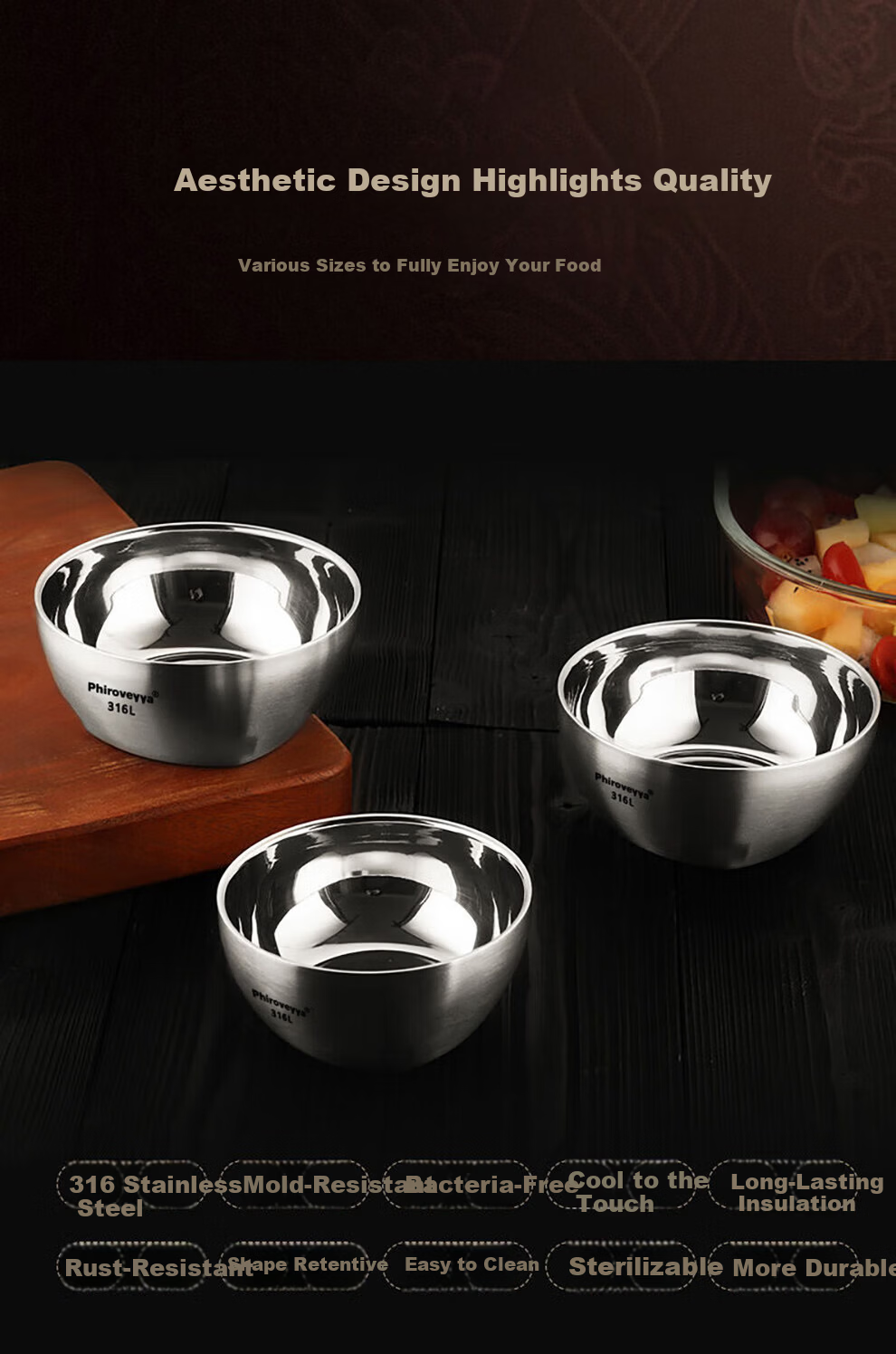 Onlycook 316 Stainless Steel Bowl Food Grade Children's Insulated Soup Bowl Baby Tableware Anti-Drop Anti-Scald Supplementary Food Bowl 16cm 13