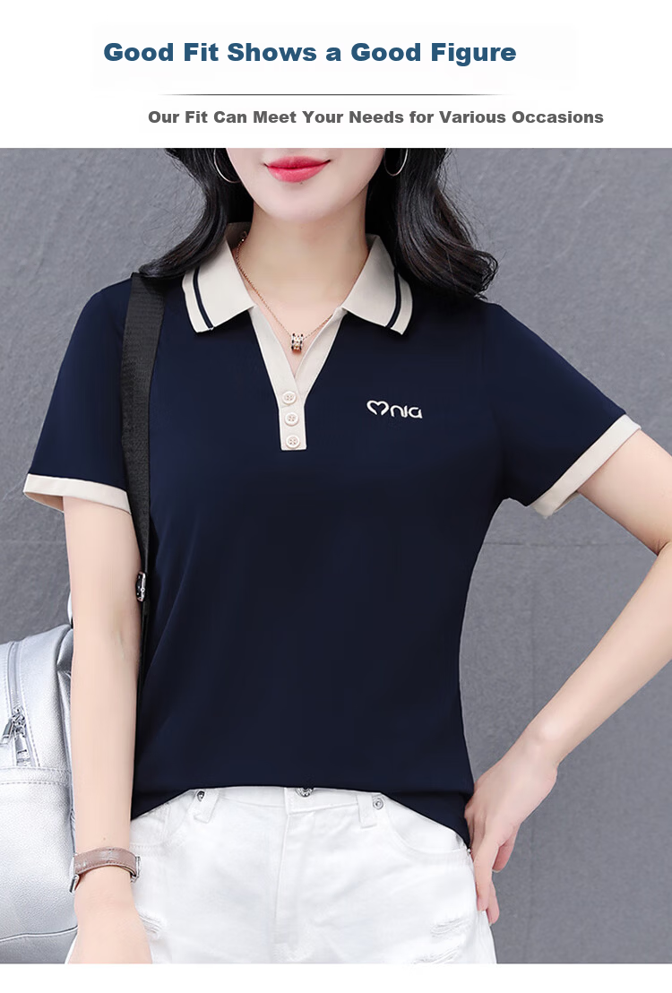 Woodpecker Women's Short Sleeve Polo Shirt Plus Size Slim Fit Red 2026 Spring Summer XL 4