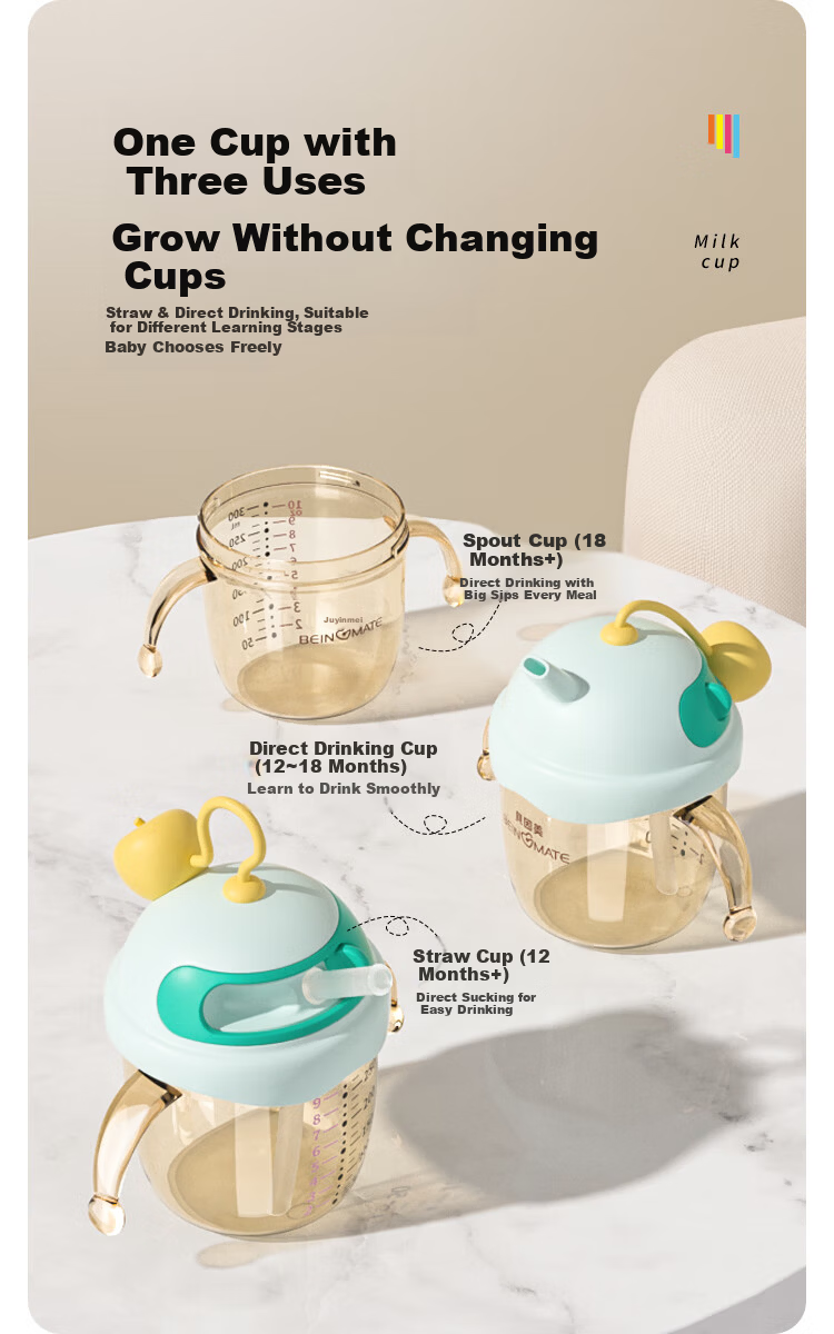 Beingmate Children's Milk Cup Baby Drinking Straw Direct Drinking Dual-Use PPSU Training Cup with Scale Handle Infant Water Cup 1