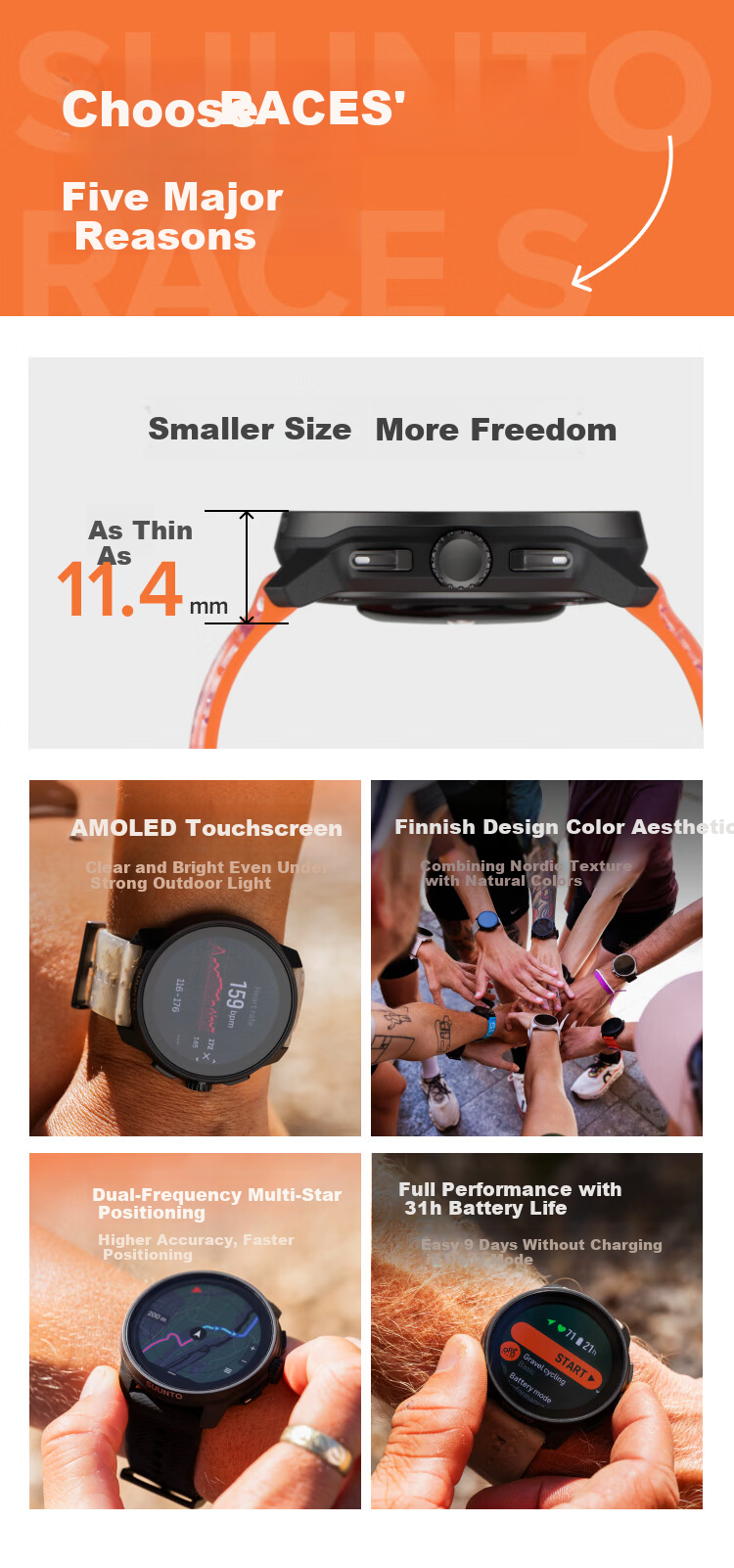 SUUNTO RACE S Heart Rate and Blood Oxygen Dual-Frequency GPS Running Outdoor Sports Smartwatch Shale White Christmas Gift 2
