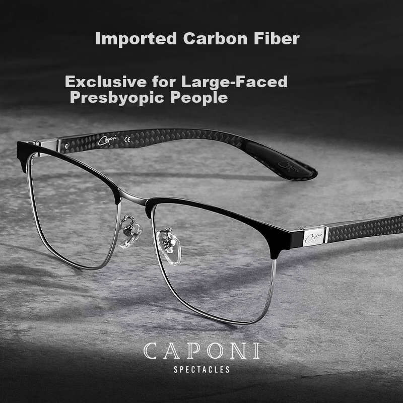 CAPONI Carbon Fiber Multifocal Auto-Focus Reading Glasses for Men, Blue Light Blocking, Genuine