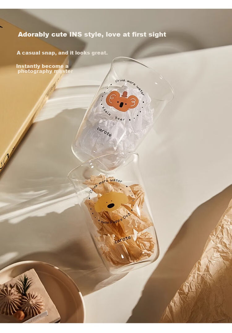 Carrot High Borosilicate Glass Cup Tea Juice Milk Coffee Cup High Aesthetic Home Use Heat Resistant Cotton Puppy 500ml 5
