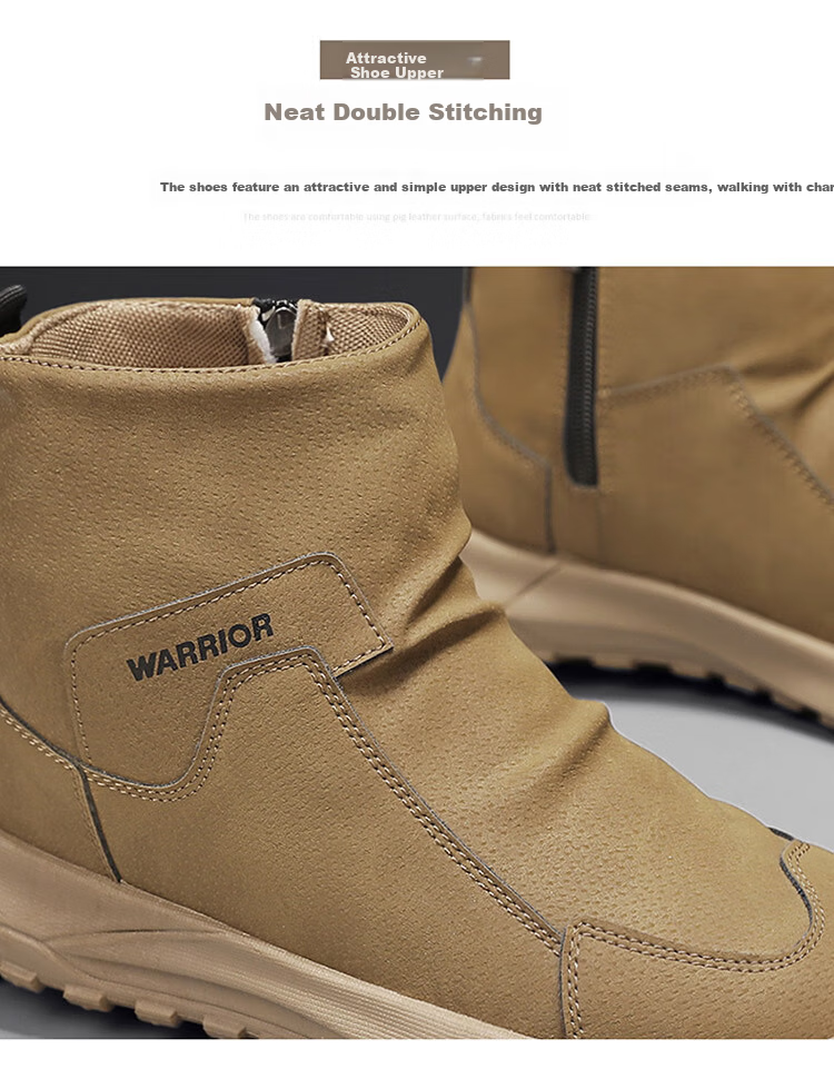 Warrior Men's Martin Boots Autumn Winter New Retro Durable Hiking Shoes Non-slip Work Boots 645 Black Size 39 4