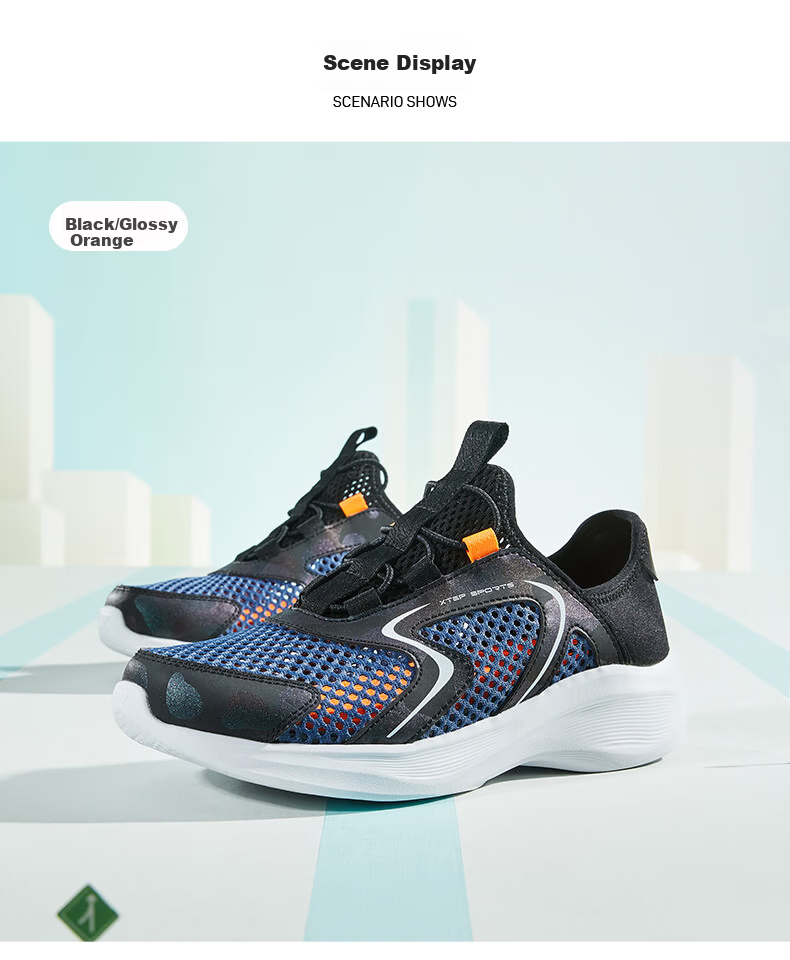 XTEP Kids Boys Mesh Breathable Slip-On Running Shoes Black/Glossy Orange Size 35 1