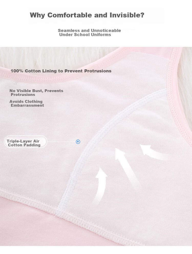 GUJIN Girls' Developmental Cotton Vest, Lightweight Breathable Thin Cotton Undershirt for Elementary School Girls, Anti-Bulge Innerwear, 2-Pack 13