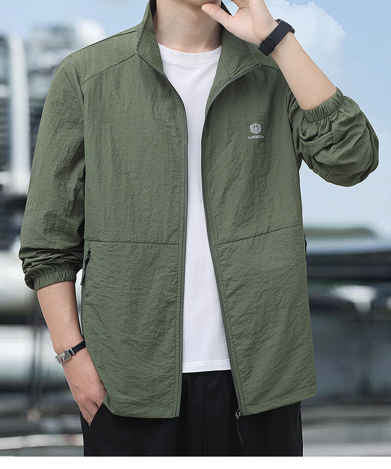 ROMON Sun Protection Jacket for Men, Summer Stand-Collar Ice Silk Cool-Feeling Outdoor Breathable Loose Casual Skin Coat, Navy Blue, 4XL 14