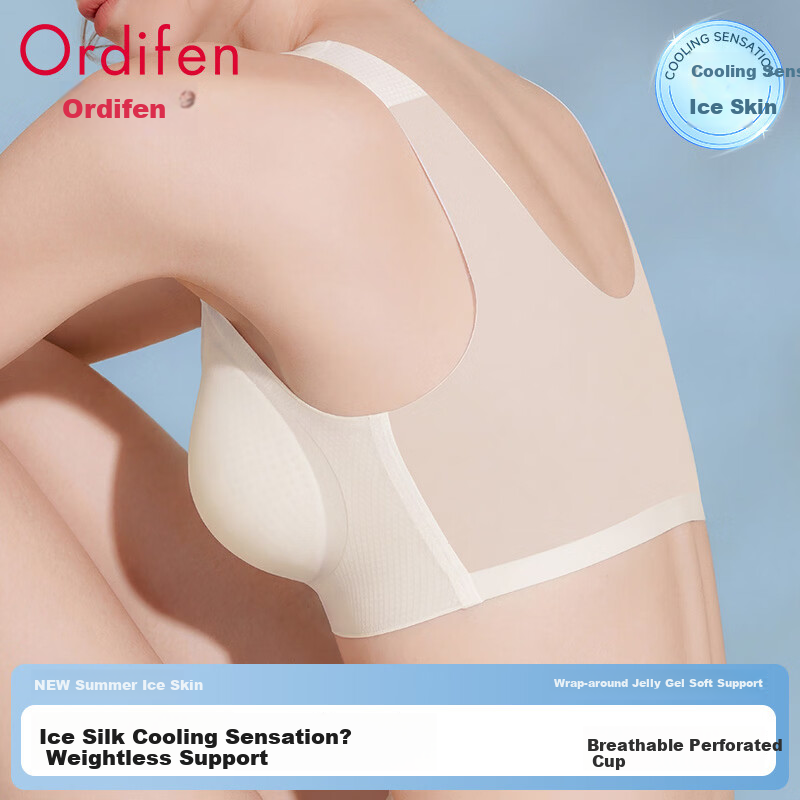 Ordifen Women's Summer Thin Cool Ice Silk Bra Soft Support Seamless Wireless Push-Up Bra White M